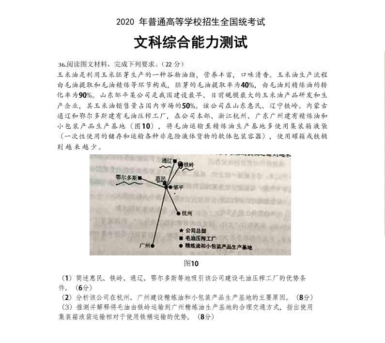 山東三星集團玉米油登上了2020全國高考卷！這道題你會怎么答？